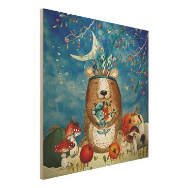 Print on wood - Watercolour Bear In Moonlight