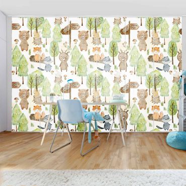 Sliding panel curtain - Fox And Bear With Trees
