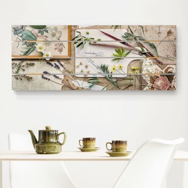Print on wood - Flowers And Garden Herbs Vintage