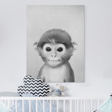 Canvas print - Baby Monkey Anton Black And White - Portrait format 3:4