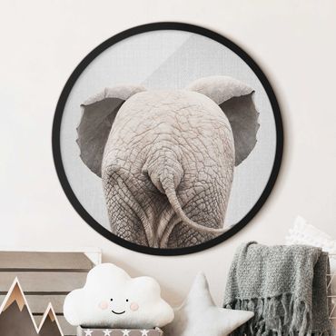 Circular framed print - Baby Elephant From Behind