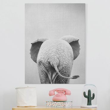 Canvas print - Baby Elephant From Behind Black And White - Portrait format 3:4