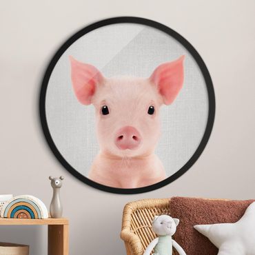 Circular framed print - Baby Piglet Fips