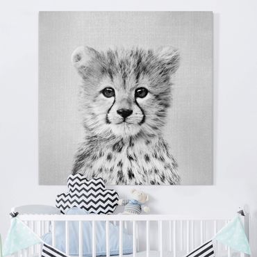 Canvas print - Baby Cheetah Gino Black And White - Square 1:1