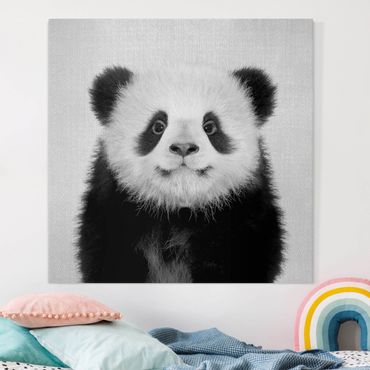 Canvas print - Baby Panda Prian Black And White - Square 1:1