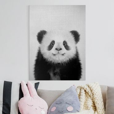 Canvas print - Baby Panda Prian Black And White - Portrait format 3:4