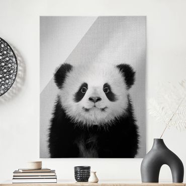 Glass print - Baby Panda Prian Black And White
