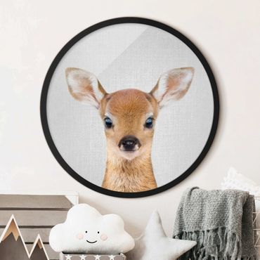 Circular framed print - Baby Roe Deer Romy