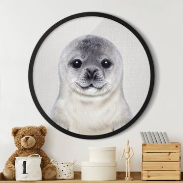 Circular framed print - Baby Seal Ronny