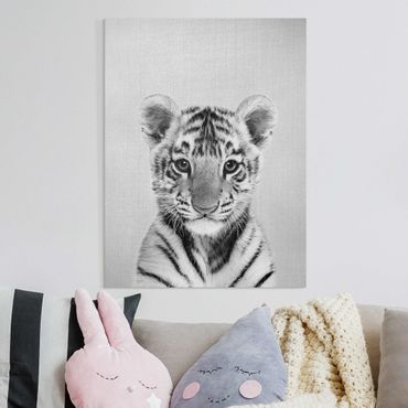 Canvas print - Baby Tiger Thor Black And White - Portrait format 3:4