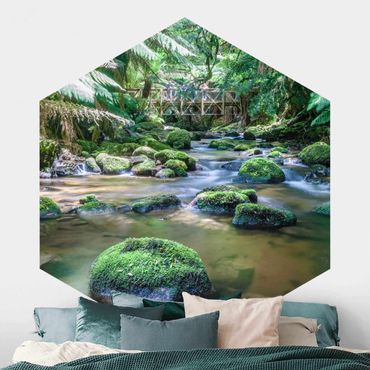 Self-adhesive hexagonal pattern wallpaper - Creek In Jungle