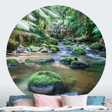 Self-adhesive round wallpaper - Creek In Jungle