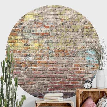 Self-adhesive round wallpaper - Brick Wall With Shabby Colouring