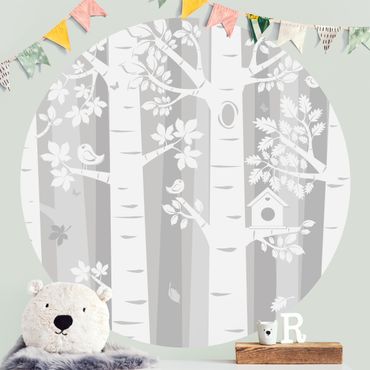 Self-adhesive round wallpaper kids - Trees In The Forest Grey
