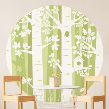 Self-adhesive round wallpaper kids - Trees In The Forest Green