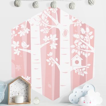 Self-adhesive hexagonal pattern wallpaper - Trees In The Forest Pink