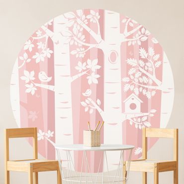 Self-adhesive round wallpaper kids - Trees In The Forest Pink