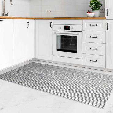 Vinyl Floor Mat - Wooden Wall With Narrow Strips Black And White - Landscape Format 2:1
