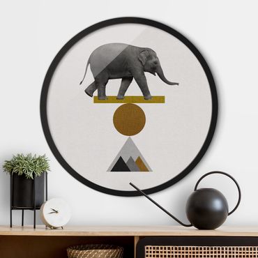 Circular framed print - Art Of Balance Elephant