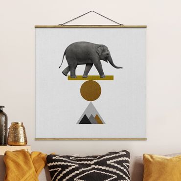 Fabric print with poster hangers - Art Of Balance Elephant - Square 1:1