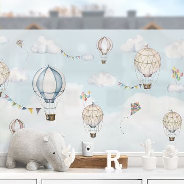 Window decoration - Balloon party among the clouds
