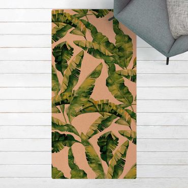 Cork mat - Banana Leaf Watercolour Pattern - Portrait format 1:2