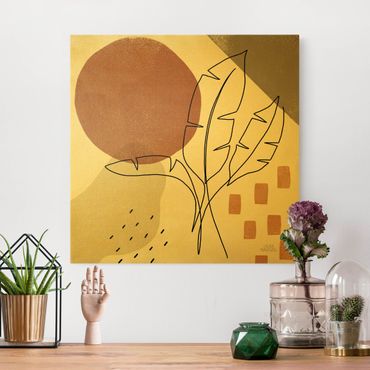 Canvas print - Banana Palm Line Art and Terracotta Colours - Square1:1