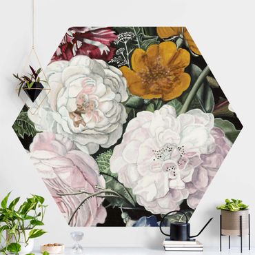 Self-adhesive hexagonal pattern wallpaper - Baroque Bouquet