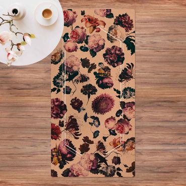 Cork mat - Baroque Flowers With white Geometry  - Portrait format 1:2