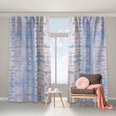 Curtain - Batik Stripes In Apricot Pink And Blue