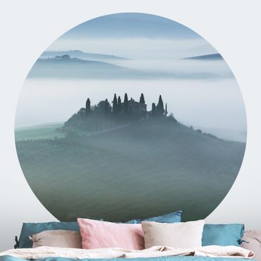 Self-adhesive round wallpaper - Farmhouse In Fog