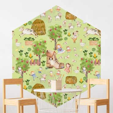 Self-adhesive hexagonal pattern wallpaper - Farm Illustration With Sheep