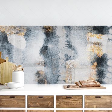Kitchen wall cladding - Abstract Watercolour With Gold