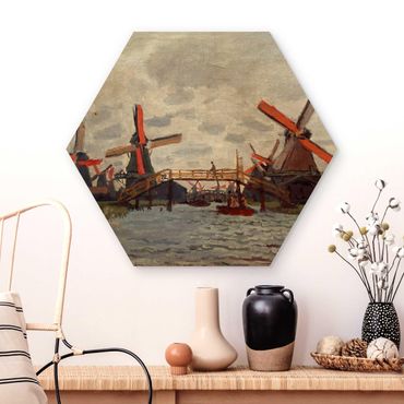 Wooden hexagon - Claude Monet - Windmills in Westzijderveld near Zaandam