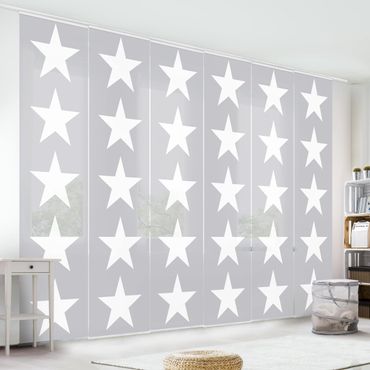 Sliding panel curtains set - Large white stars on grey