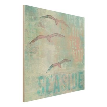 Print on wood - Shabby Chic Collage - Seagulls