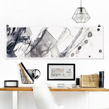 Panoramic poster abstract - Sonar Black And White I
