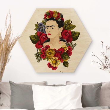 Wooden hexagon - Frida Kahlo - Roses