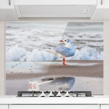 Glass Splashback - Seagull On The Beach In Front Of The Sea - Landscape 3:4