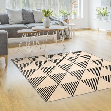 Rug - Beige Triangles And Stripes On Black