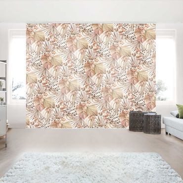 Sliding curtain set - Abstract Graphics In Peach-Colour - Panel
