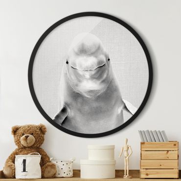 Circular framed print - Beluga Whale Bob Black And White