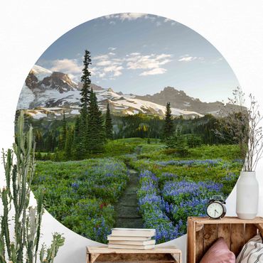 Self-adhesive round wallpaper - Mountain View Meadow Path