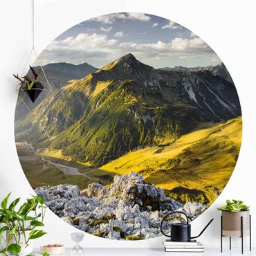 Self-adhesive round wallpaper - Mountains And Valley Of The Lechtal Alps In Tirol