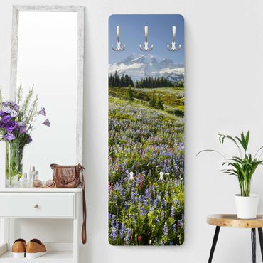 Coat rack - Mountain Meadow With Red Flowers in Front of Mt. Rainier