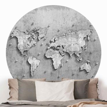 Self-adhesive round wallpaper concrete - Concrete World Map