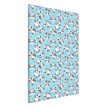 Magnetic memo board - Cute Panda With Paw Prints And Hearts Pastel Blue