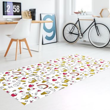Vinyl Floor Mat - Unicorns And Sweets In Yellow And Red - Portrait Format 1:2