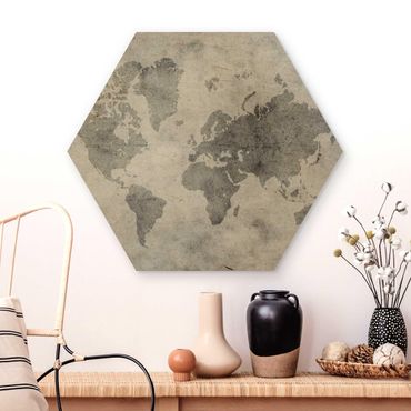 Wooden hexagon - Vintage World Map II