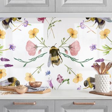 Kitchen wall cladding - Bees With Flowers